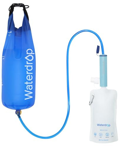 Waterdrop Wasserfilter Outdoor - Entfernt 99,99% aller Bakterien, Wasserfilter Outdoor Survival Wasserfilter Camping Filtersystem mit Gravity - Wasserbeutel für Notfälle, Wandern, Reisen (Hellblau)