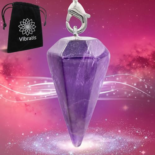 Péndulo de Adivinación de Radiestesia de AMATISTA en Forma de CONO - Péndulo de Piedra de Amatista para Serenidad, Concentración y Creatividad [Satisfacción o reembolso]