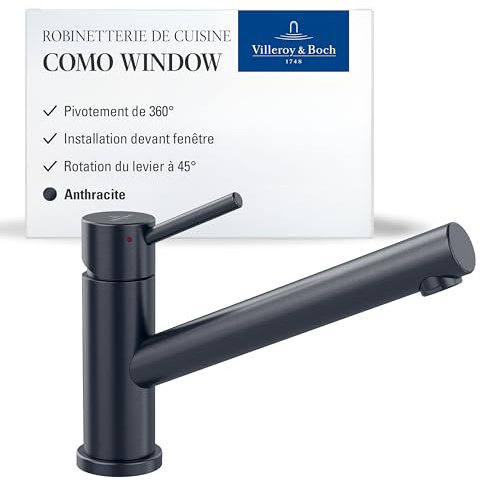 Villeroy & Boch Como Window, grifo de cocina de alta presión, giro de 360°, altura de caño 135 mm, instalación frente a la ventana, mando liso, Anthracite