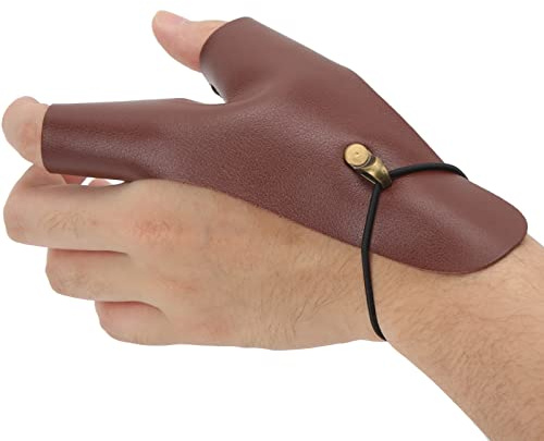 Archery Hand Guard, Protective Breathable Lightweight 2 Finger Protector PU Leather Non Slip Archery Glove for Left Hand, Traditional Longbow, Mongolian Bow, Archery Accessories(Brown)
