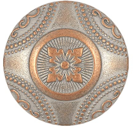 Bezelry 12 Pieces Rosette Pattern Metal Shank Buttons. 23mm (7/8 inch) (Copper White Patina)