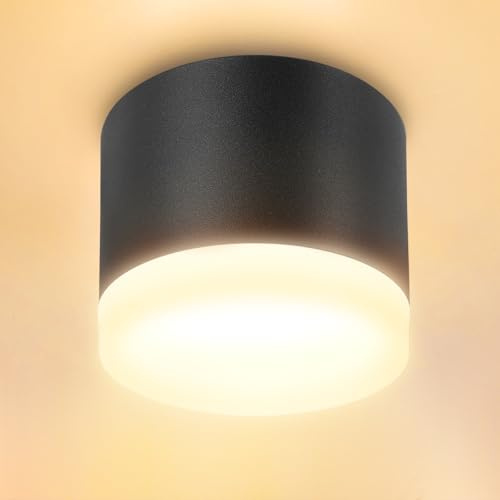 URing Downlight Focos LED Techo 6W 3000K Blanco Cálido, Focos Interior Techo LED Lámpara de Techo GX53 600LM, 230V Redonda Focos Superficie Plafón Focos con anillo acrílico Para Cocina Salon, Negro