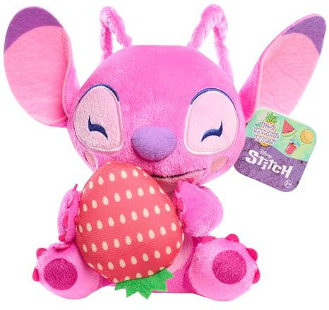 Disney Stitch Small 7-inch Plush Stuffed Animal, Angel with Strawberry, Kids Toys for Ages 2 Up by Just Play
