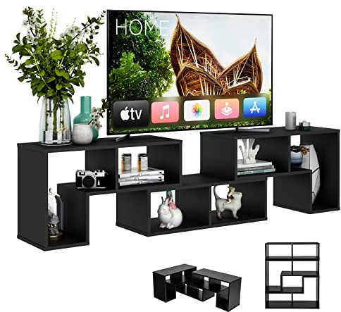 CASART TV Stand for TVs up to 65”, Free Combination Media Entertainment Center 3PCS DIY Wooden TV Console Table, Modern TV Cabinet Home Office Storage Shelf Unit for Living Room Bedroom(Black)