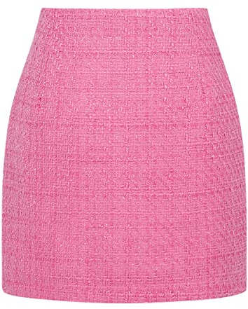 IDEALSANXUN minikjol för kvinnor med hög midja, rutig, figurbetonad, pennull., Tweed-rosa, M