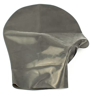 Rubberfashion Latex Maske - Latexmaske Haube mit Knebel und Nasen Löcher für Damen und Herren schwarz 0.4mm L