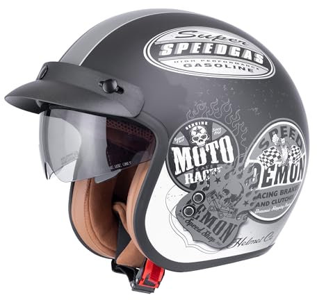 Jethelm mit Visier by BS Way: Hochwertiger Motorradhelm, ECE-Zertifiziert für Herren und Damen - Ideal für Roller, Moped, Mofa und Scooter - Retro Helm Design, Halbschalenhelm Vintage