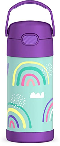 THERMOS FUNTAINER 12 Ounce Stainless Steel Vacuum Insulated Kids Straw Bottle, Rainbows