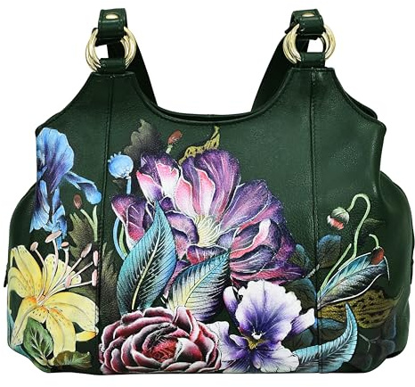 Anuschka klassische handbemalte Hobo-Tasche mit Raffung aus echtem Leder für Damen - Vintage Floral