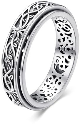 HUKKUN Tree of Life Fidget Ring Sterling Silver Tree of Life Anxiety Ring Tree of Life Jewellery Gifts for Women Men