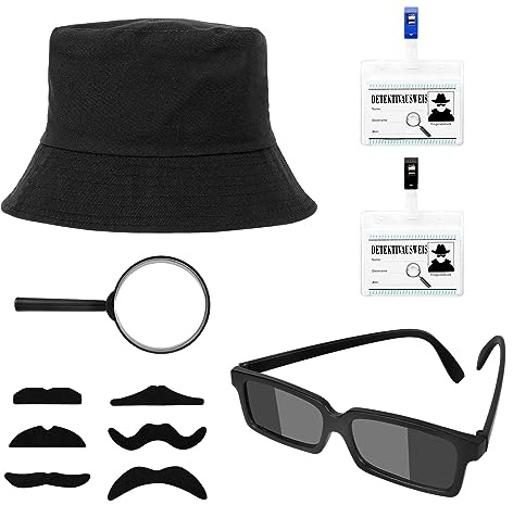 BTHRORO Detektiv Kostüm Set für Kinder, Suchbrille Detektiv Hut Vergrößerungsglas Lupe Detektivausweis mit Clip für Kindergeburtstag Rollenspiel Kostüm Outfit Verkleidungs Partybedarf Accessoire