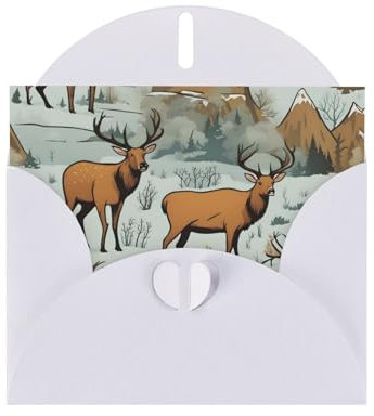 YYHWHJDE White Wildlife Jagd Hirsch Bär Elch druckt hochwertiges Perlpapier Grußkarte :: 10,2 x 15,2 cm, für Geburtstagskarte, Party-Einladungskarte