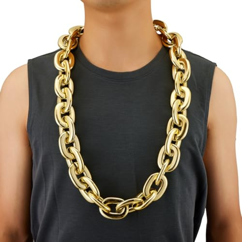 XIUMALU Passed colorfast test,Paired with beautiful transparent packaging,Fake Necklace, Super long Detachable, Party Clothing Plastic Jewelry Necklace Decoration, Women and Men (gold-plated)