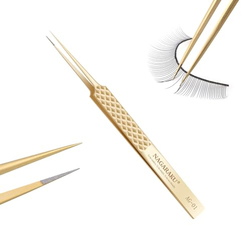 NAGARAKU Fiberspets Separation Ögonfranspincett Professionell Precision Wimpertång Antistatisk Halkfritt Handtag Nagelpincett Rak Ögonfranspincett 5cm Smal Rak Spets Tweezer Isoleringspinzette (AG-01)