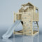 Rebo Spielturm aus Holz mit Wellenrutsche | Outdoor Klettergerüst mit Plattform, Spielhaus, Kletterwand, Sandkasten und Kleterseil