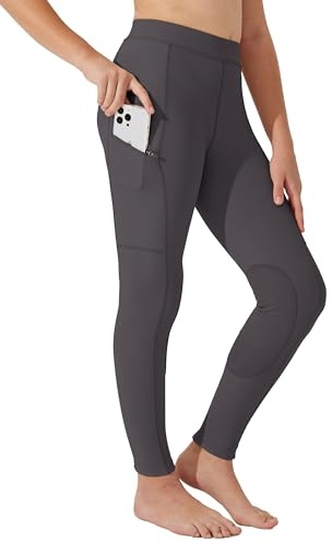 WILLIT Pantalones de equitación para niños, niñas, leggings de equitación con rodilleras, pantalones de montar a caballo para jóvenes, de verano, transpirables, elásticos con bolsillos, gris oscuro