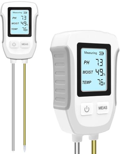 RUIZHI Comprobador digital 3 en 1 con pantalla LCD: medidor de pH, medidor de humedad, temperatura para jardín, invernadero, flores de balcón, césped