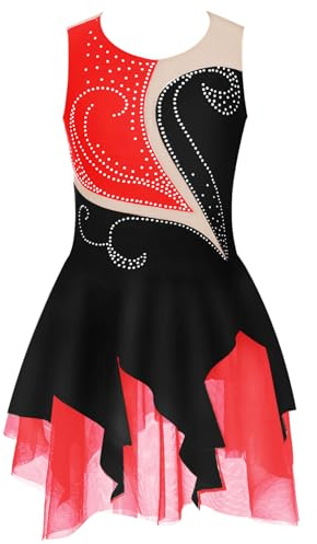 Rswnyirn Vestido de patinaje artístico para niña con diamantes de imitación, vestido de ballet para niños, sin mangas, patinaje artístico, vestido de calabaza, actuación escénica, traje de gimnasia