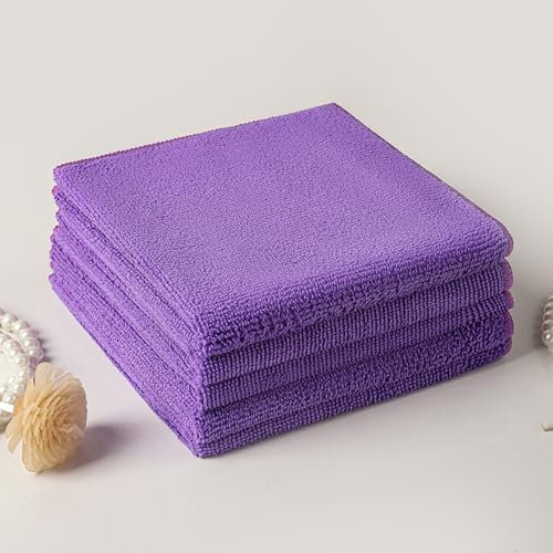 Lingettes de nettoyage en microfibre réutilisables et super douces à séchage rapide pour ménage, cuisine, voiture, moto et fenêtres (violet, 30 x 30 cm)