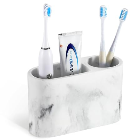 Luxspire Portaspazzolino 2 Slot, Porta Spazzolini da Denti e Dentifricio per Bagno, Organizer per Spazzolino Elettrico, Portaoggetti Portaspazzolini in Resina per Bagno, Accessori Bagno, Bianco Ghiaia