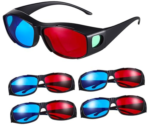 DOITOOL 5 Stück 3D-Brille, Rot und Blau, Filme, für Kino, D Brille, Blau, Rot, Farbenblindheit, 3D-Anaglyphenbrille, Kunststoff