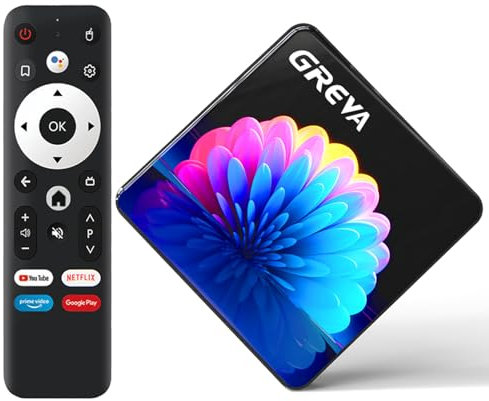 GREVA Android 13.0 TV Box 4GB RAM 64GB ROM, Smart TV Box Android TV 4K 8K RK3528 64bit Quad-Core, 2.4/5.0GHz WiFi6 de Doble Banda BT 5.0 10/100M Ethernet Internet HDMI Ultra HD Streaming Media Player
