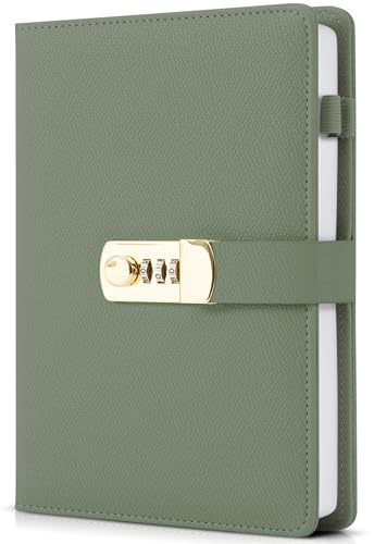 Aesthetic Diary with Lock - Beautiful Leather Journal with Easy to Change Code Lock & Refillable Pages - Quality 8.5x5.6” Planner for Women with Bookmark & Pen Holder to Protect Thoughts & Memories