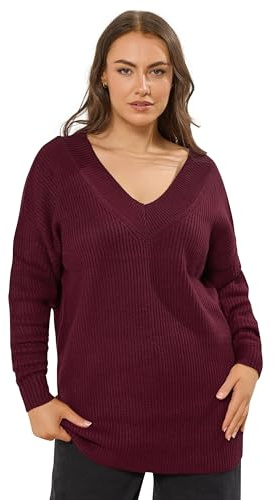 Yours Curve Red V-Neck Knit Jumper - Women's - Plus Size Curve