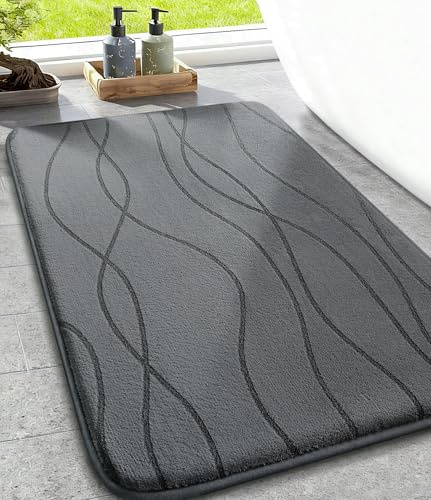 chakme Tapis de Bain en Mousse à mémoire de Forme, Tapis Salle de Bain Absorbant, Tapis de Douche Antidérapant pour la Salle de Bain et Les WC, 43 x 61 cm, Gris foncé