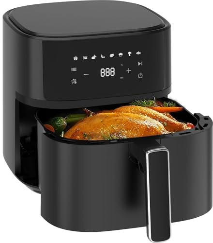 Dewelling Heißluftfritteuse 6,5L XL Airfryer, Leise Friteuse ohne Öl mit 8 Programmen, Touchscreen, 1700W, Metall-Garraum, Kompakt & Leicht zu Reinigen, Luftfritteuse für Familie