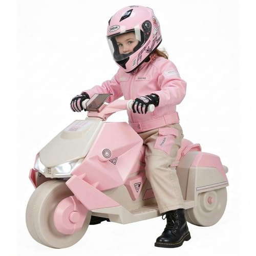 MAMIZO Elektro Kindermotorrad, Dreirad Elektromotorrad mit 2 Motoren, 92x42x56 cm, Elektromotorrad Kinder mit Musik, Pedal, Scheinwerfer, USB, 3 km/h, 30kg, 3 pcs Räder, für Kinder 3-6 Jahren, Rosa