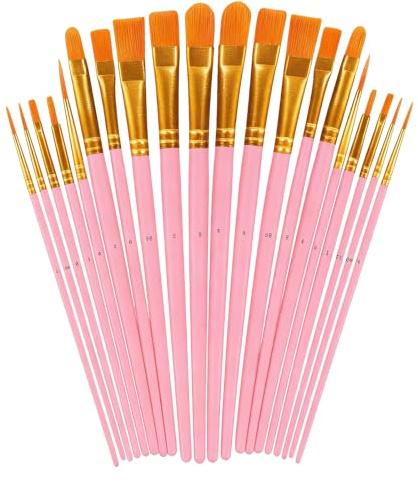 20 stycken penslar, nylonpenslar, penselset för akvarell, akryl och oljemålningar, 10 stycken, olika storlekar, penselset för konstnärer, färg borste för nybörjare, konstnärer (rosa)
