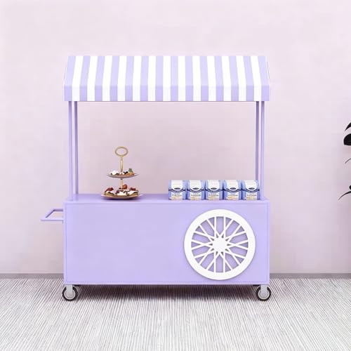 HARELA Genérico Puesto De Mercado con Toldo, Carrito De Comida Móvil, Carrito De Vendedor De Comida, para Venta De Alimentos para Tiendas Mercados(Purple,140cm/55.1in)