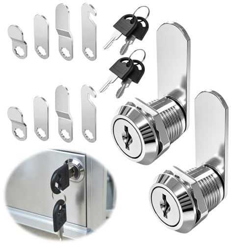 2 Sets Serrure Boite Aux Lettres 16mm, Serrure à Came pour Tiroir et Armoire, avec 4 Clés et 4 Plaques de Serrure, Verrou de Meuble pour Casier, Classeur, Boîte aux Lettres