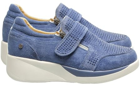 Damsneakers med kilplattform vardaglig dragkedja mode strass skor, BLÅ, 40 EU | Dam kil plattform sneakers dragkedja design med strass för stilren vardaglig användning