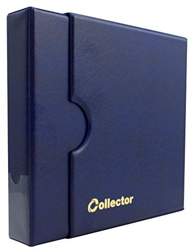 Collector Coin Album IN CASE for 200 MEDIUM sizes coins 50p 50 pence £1 £2 €1 €2 - 10 pages and red dividers - BLUE