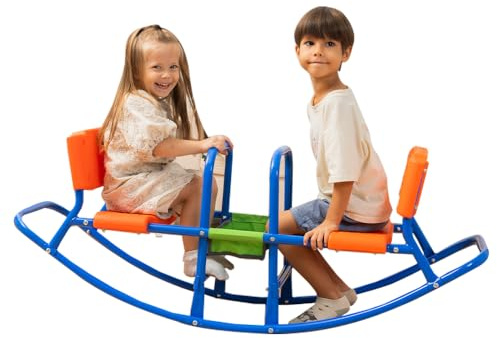 PLATPORTS Double Rocking Seesaw – 2-Seater Teeter Totter for Kids Ages 3-5 – Outdoor Ride-On Playground Toy for Two Children – Durable Steel Rocking Chair Seesaw for Backyard Fun