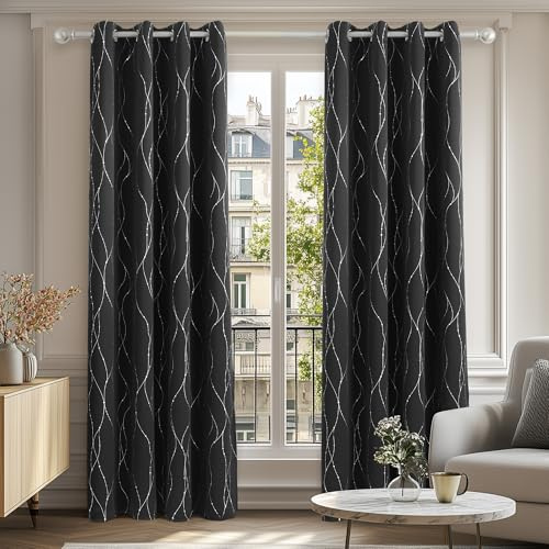 Deconovo Cortina Opaca para Habitación Térmica Aislante con Ojales 2 Piezas 140 x 245 cm Negro