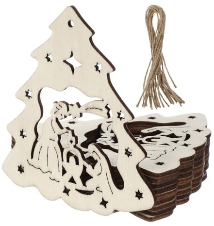 Toyvian Holz Christbaumanhänger Weinachtsbaum Form Scheibe Geburt von Jesus Muster Weihnachtsbaum Anhänger mit Hanfseil 10 Stück