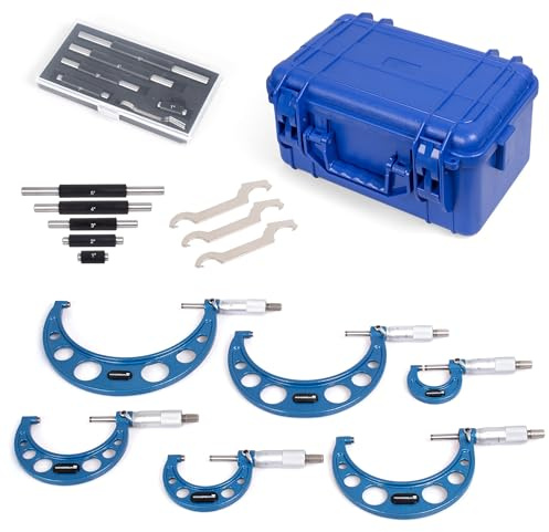 WONDERSUNM 6 Pcs Outside Micrometer Set, Professional Precision Machinist Tool, 0-1/1-2/2-3/3-4/4-5/5-6 Measuring Range, 0.0001 Graduation, Professional Accuracy for Metalworking & Engineering