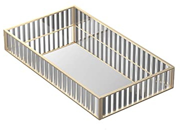 HARLIANGXY Sminkbricka guld – spegelbricka glas – vintage spegelbricka – liten metallbricka – dekorativ bricka – sminkbord förvaringslåda – smycke/sminkförvaring – 25 x 18 x 4,5 cm