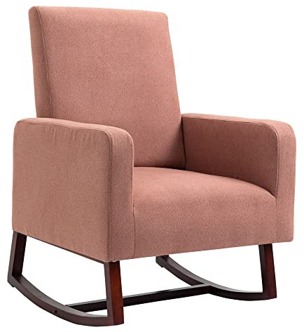 HOMCOM Silla Mecedora Tapizada en Franela Sillón Balancín Relax con Asiento Reposabrazos Acolchados y Pies de Madera de Caucho Ideal Lactancia 72x75x105 cm Rosa