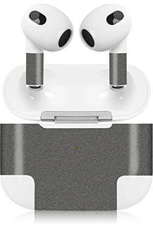 Finest Folia Juego de pegatinas compatibles con Apple AirPod 3, auriculares Bluetooth inalámbricos y carcasa de carga, vinilo protector de pantalla de diseño R189 (3ª generación, 02 gris brillante)
