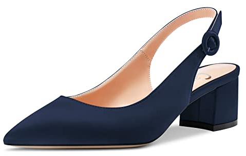 Castamere Donna Chunky Blocco Basso Tacco Heel Chiusa a Punta Slingback Pumps Fibbia Cute Dress Ufficio 5 CM Heels Blu Navy Raso 41 EU