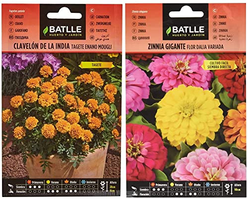 Semillas Batlle Clavelon de la India MOUGLI & Zinnia GIGANTE flor DALIA vda