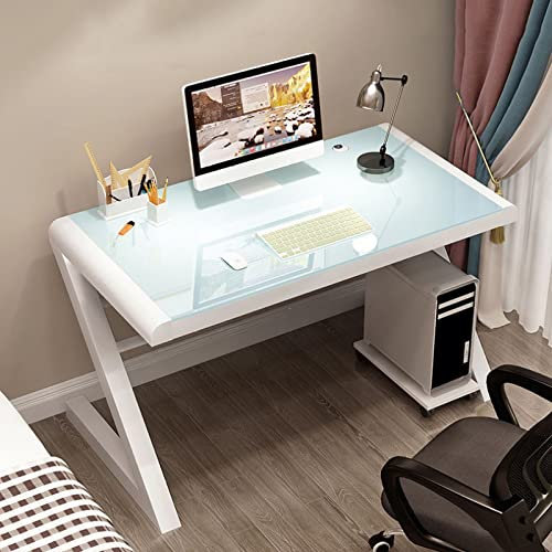 FAANAS Escritorio de Cristal Templado para Ordenador Escritorio para Oficina en casa Escritorio para Juegos Diseño Moderno Escritorio para Estudiantes Estación de Trabajo Personal(47 Inch, White)
