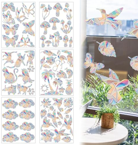 LPAMABA 6 Stücke Prisma-Fensteraufkleber für Vogelschläge Anti Kollisions Vogelschutz Aufkleber Fenster Regenbogen Fenster Sticker Folie Suncatcher Sticker Reflektierende Aufkleber Gegen Vogelschlag