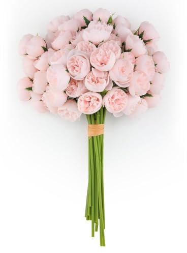Hobyhoon Lot de 2 Bouquets de pivoines artificielles de renoncules en Soie avec tiges, 54 corolles décoratives pour centres de Table, Arrangements de Mariage, fête prénuptiale (Rose)