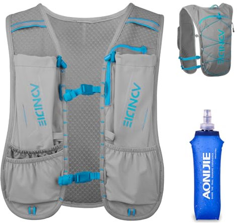 TRIWONDER Trinkrucksack, Damen Herren Laufrucksack, Trinkweste Trailrunning Rucksack für Marathon Laufen Radfahren Wandern (Grau - mit 500ml Soft Flask, 68-130cm)