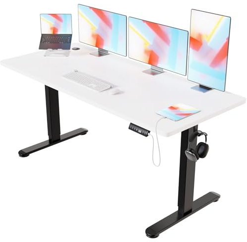 Devoko Escritorio Elevable Eléctrico 180 x 80 cm Blanco+Negro | Ajuste eléctrico de altura, 3 memorias de altura, Gestión de cables integrada, Tecnología anticolisión